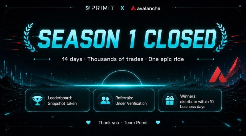 Primit завершує торгову кампанію Сезону 1 на Avalanche Primit завершує торгову кампанію Сезону 1 на Avalanche
